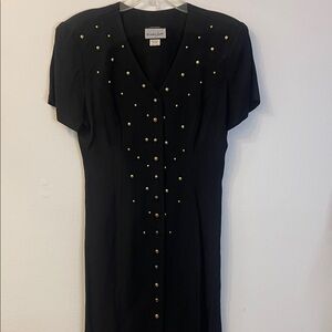 Breakin’ loose Vintage Midi Dress Black with Gold Accents Size 9/10 PTP 19”